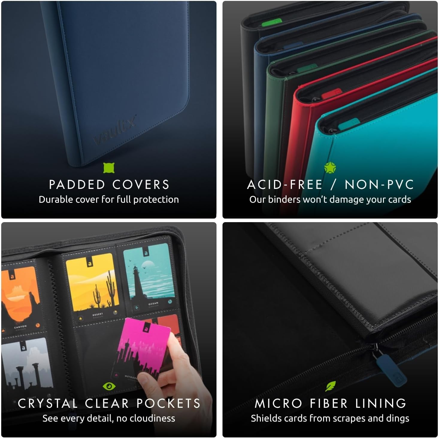 Vault X 4 Pocket Trading Card Zip Binder, 160 Cards, Premium Exo-Tec Album Material, 20 Side-Loading Pages, Folder for Collectible Card Games, Sports, TCG (Blue) image number 6