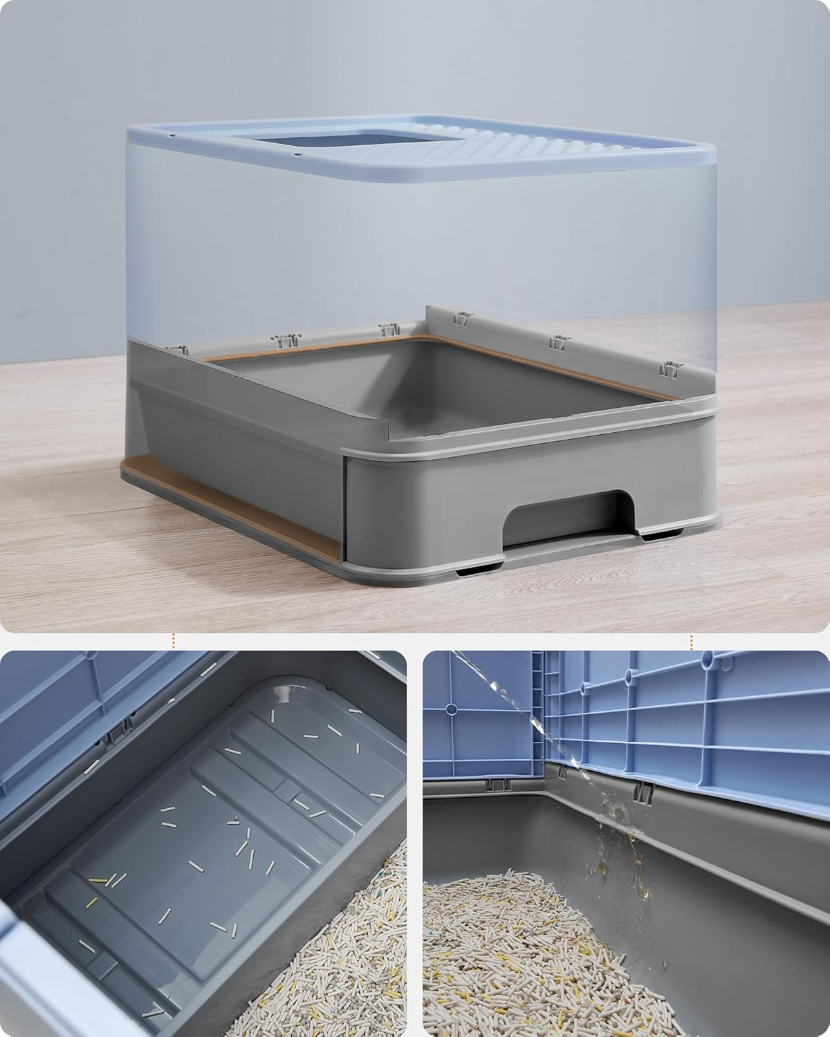 Feandrea Hidden Cat Litter Box, Cat Litter Tray with Hood, Slide-Out Tray, Scoop, Brush, Spacious for Large Cats, Max. Load 15 Kg, Anti-Tracking, Anti-Leaking, Pale Blue and Dove Grey PPT001Q01 image number 2