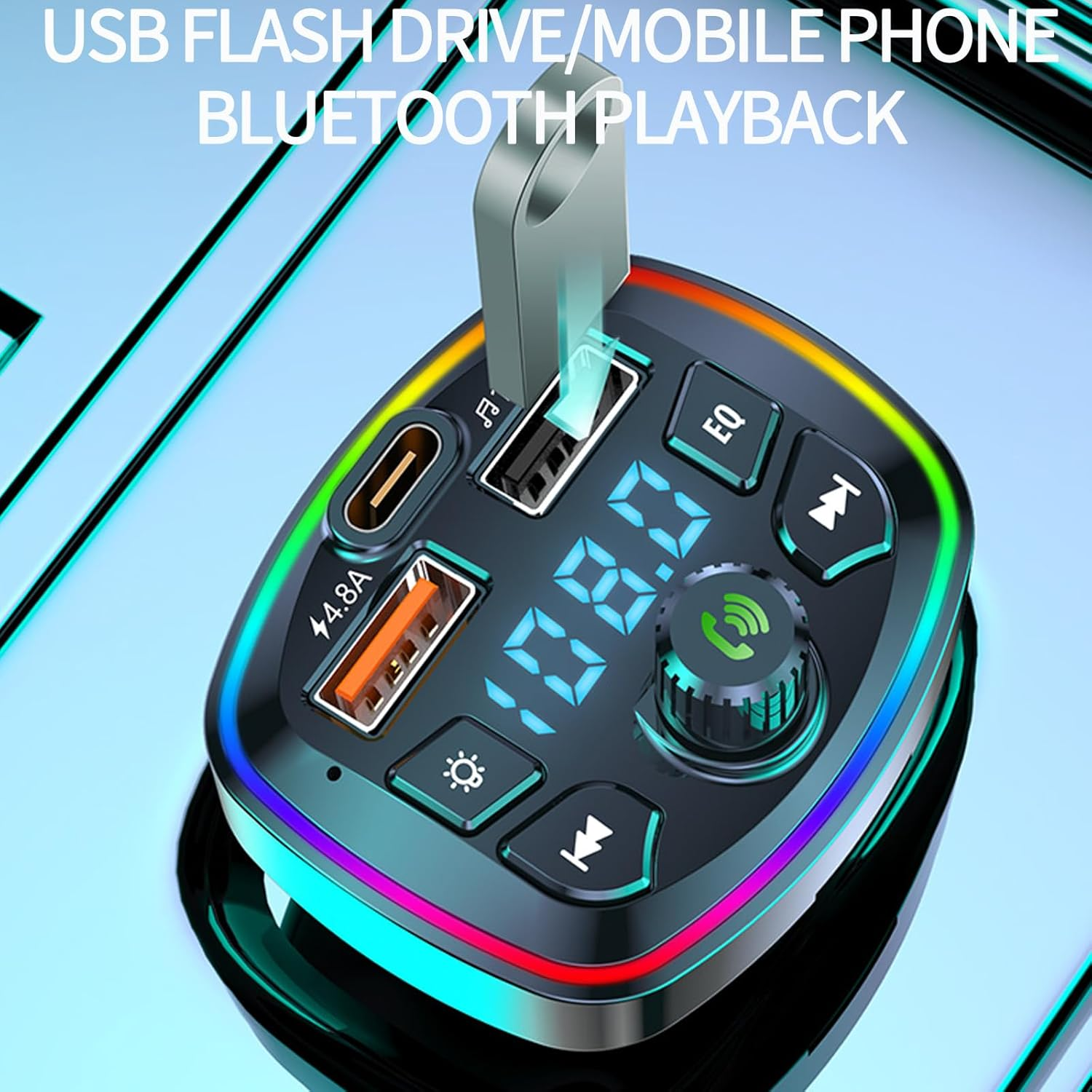 Bluetooth FM Transmitter Car Adapter Dual USB Quick Charge, Hands-Free Calling, Supports TF Card & USB Drive MP3 Playback for Cars image number 3