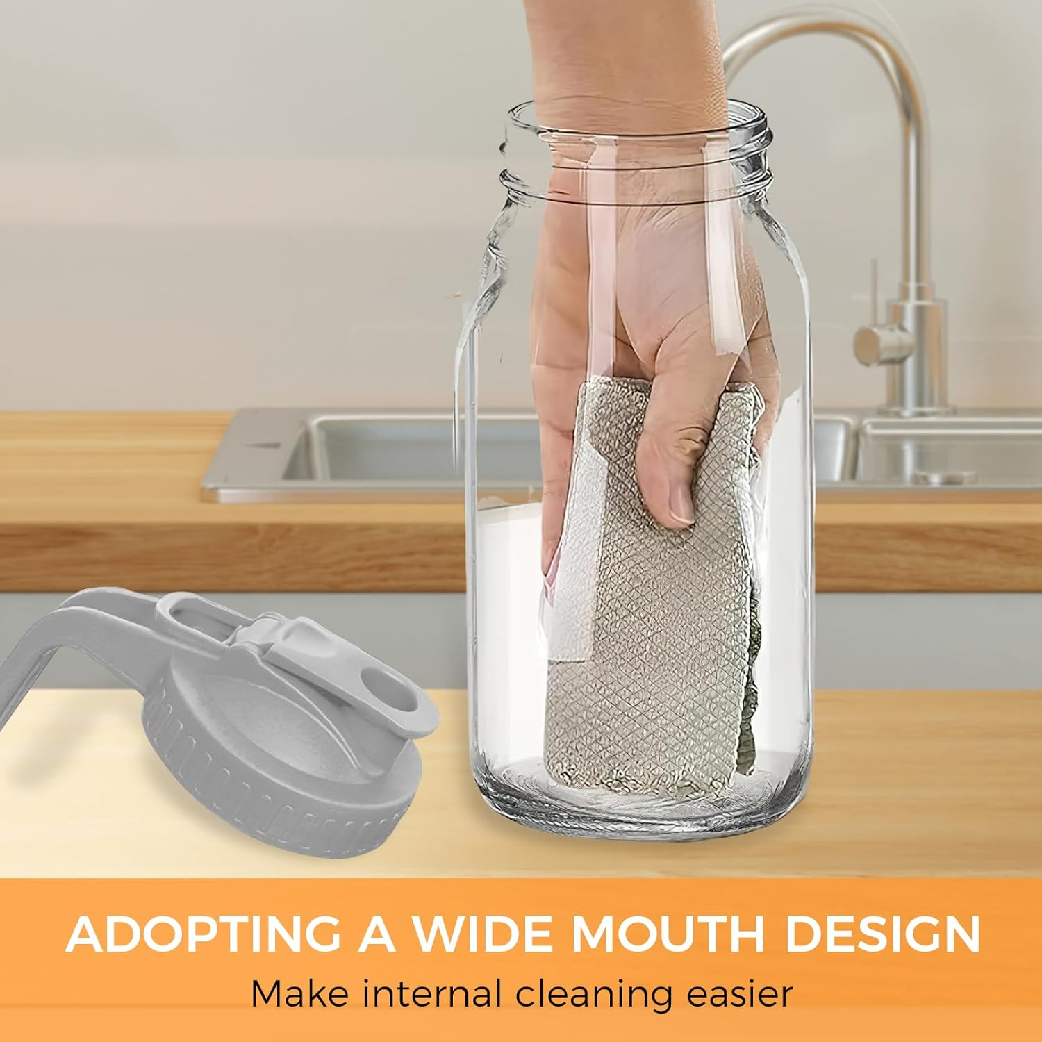 32 Ounce Glass Mason Jar Water Bottle with Spout Handle Leak Proof Silicone Seal Ideal for Cold Brew Coffee Milk Juice Lemonade Breast Milk Storage and Other Beverages Easy Clean Ergonomic Design image number 1