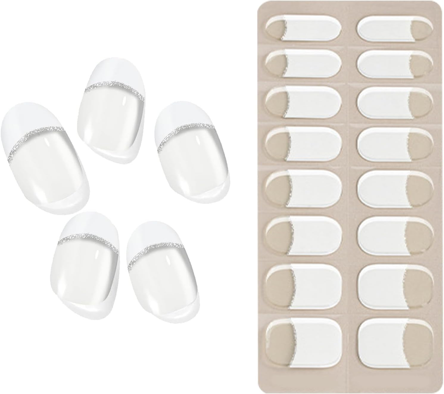 Semi Cured Nail Stickers,French Nail Polish Stickers - French Tip Nail Strips, Gel Nail Wraps Works with UV Light for Home Nails image number 4