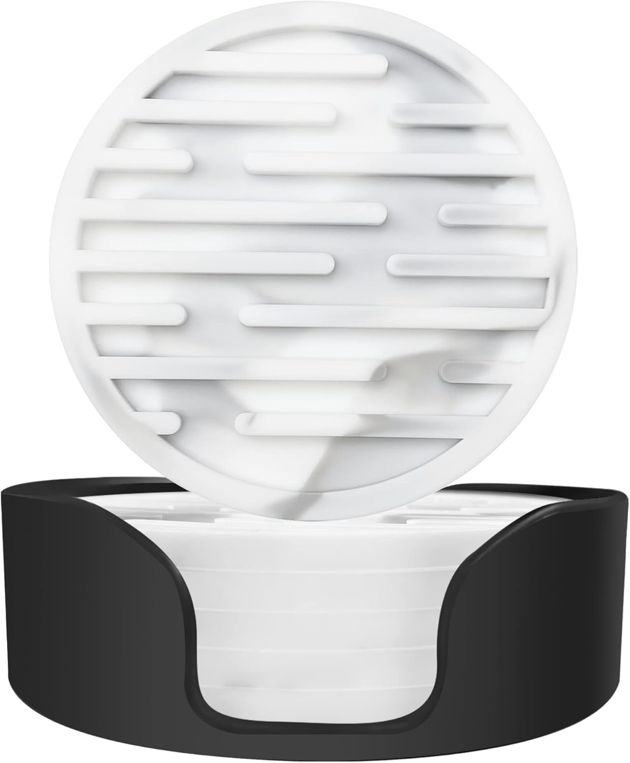 Coasters for Drinks Set of 6,Silicone Coasters for Coffee Table with Holder,Thickened,Easy to Clean,Non-Slip for Wooden Table,Bar,Fits Any Size of Cup (Marble Pattern)