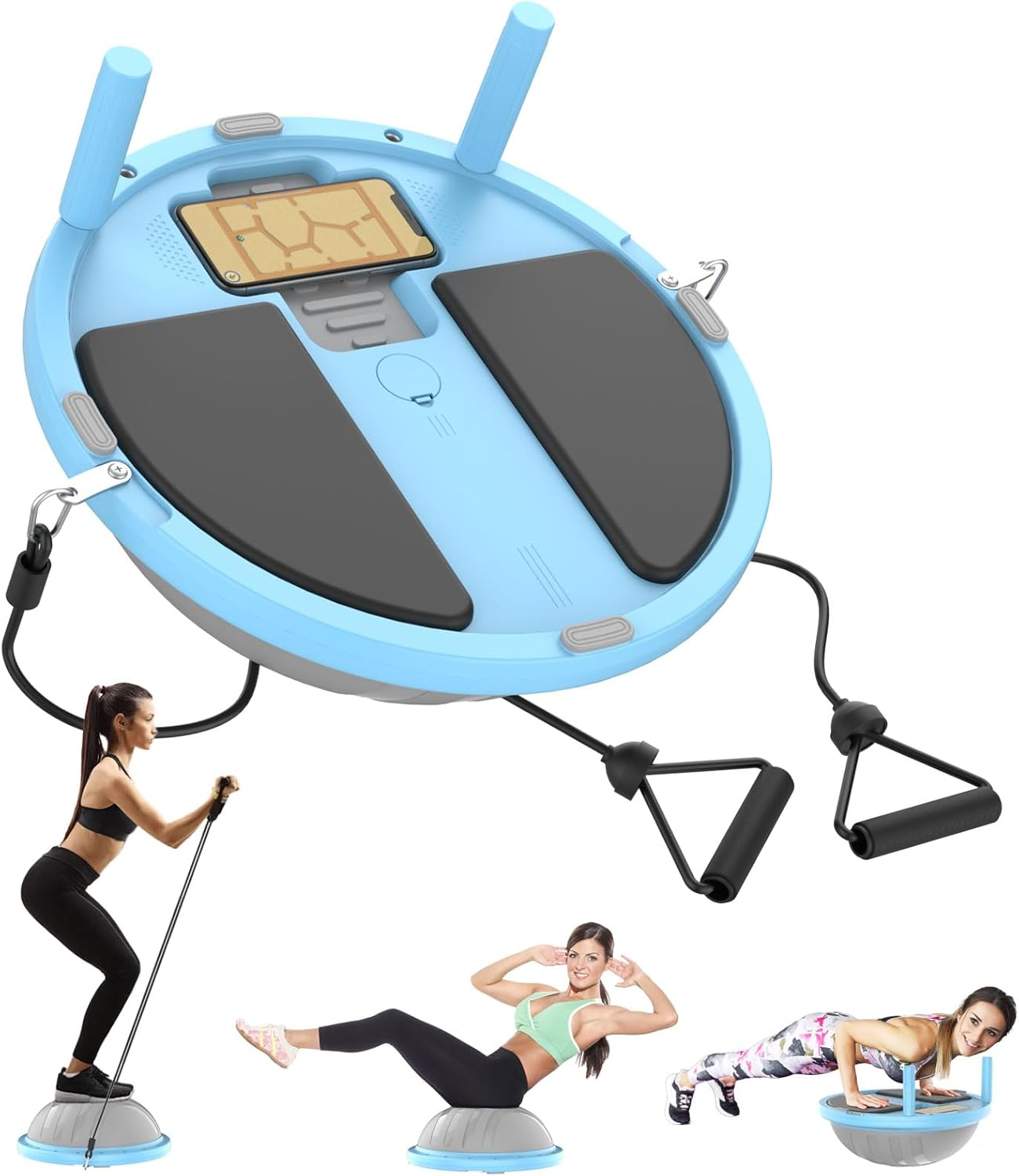 2-In-1 Half Balance Ball Trainer with App & Games, Exercise Balls Half Yoga Ball with Plank Board, Resistance Bands, Pump, Core Strength & Stability Workout Equipment for Home Gym, Pilates, Rehab image number 5