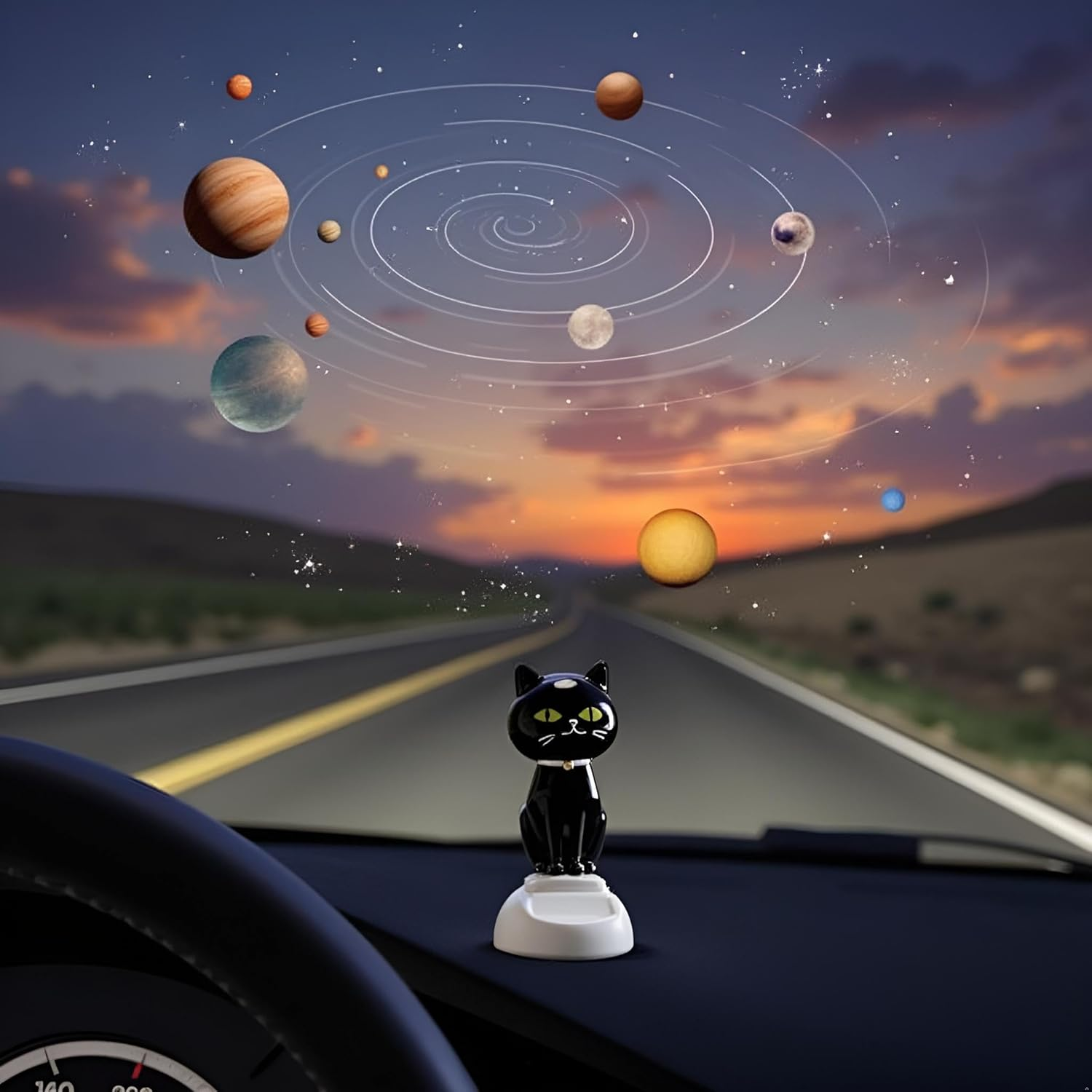 Black Solar Cat Dancing Cat Figure Car Ornament,Dancing Ornaments Solar Powered Car Dashboard Interior Decoration Desktop Decor Gift Window Party Car Desk Home，Learning and Education image number 2