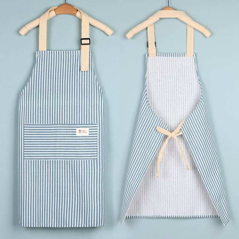 2 Packs Adjustable Apron Bib, Kitchen Cooking Aprons with Big Pocket for Women Men, Chef, Kitchen, Home, Restaurant, Cafe, Cooking, Baking (Streak/Blue & Red) image number 5