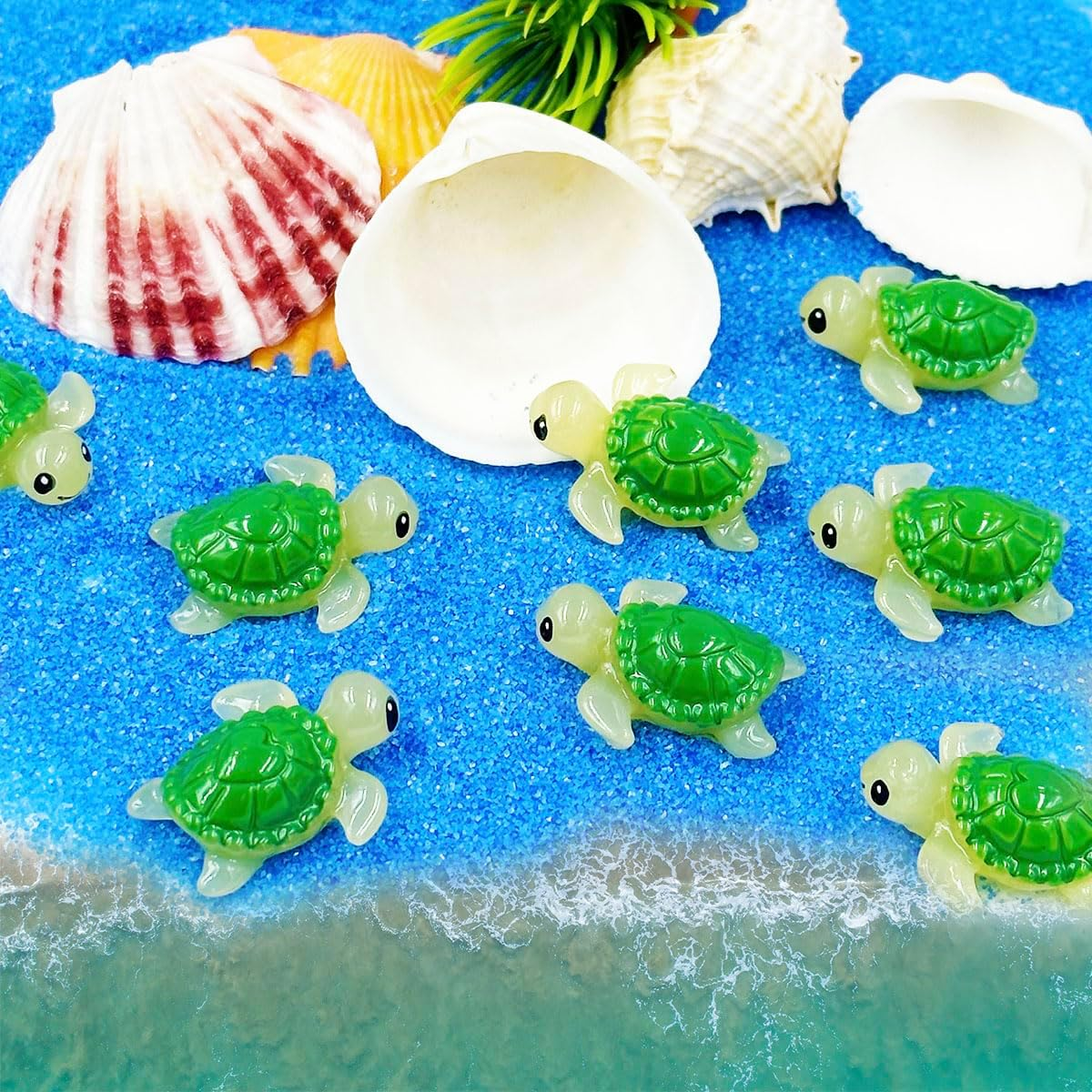 Suartus Mini Green Turtle - 30Pcs Resin Miniature Sea Turtle Figurines Tortoise Turtle Miniature Figurines Ocean Animals Statue for Fairy Garden Dollhouse Micro Landscape Decor Ornament - 30 Green Turtle image number 6