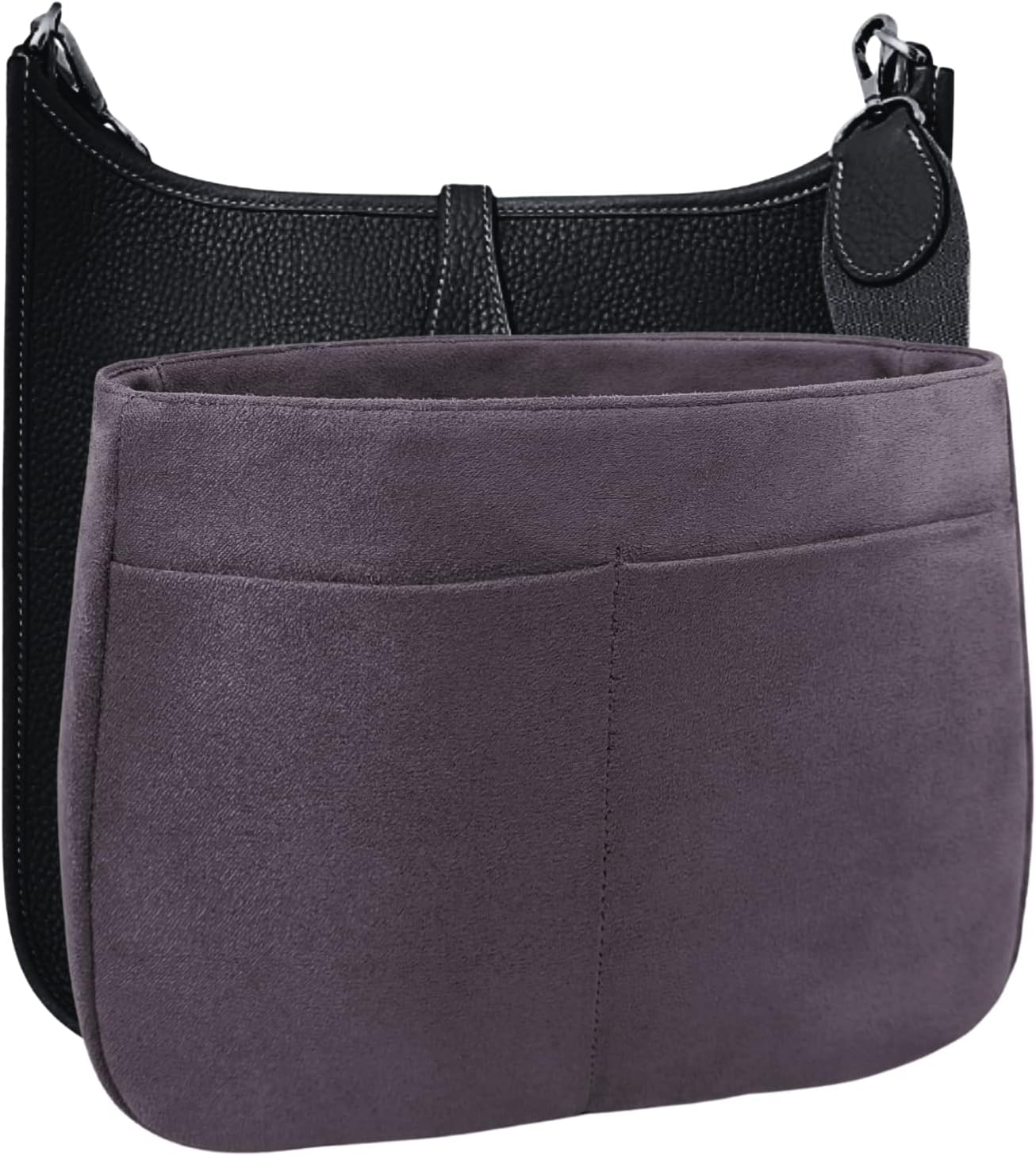Purse Organizer Insert for Evelyne 29 PM Handbag, Faux Suede Fabric, Lightweight, Fits Perfectly, Sturdy, Hand Wash, Keep Its Shape Gift Ideas for Women (Purple E29S)