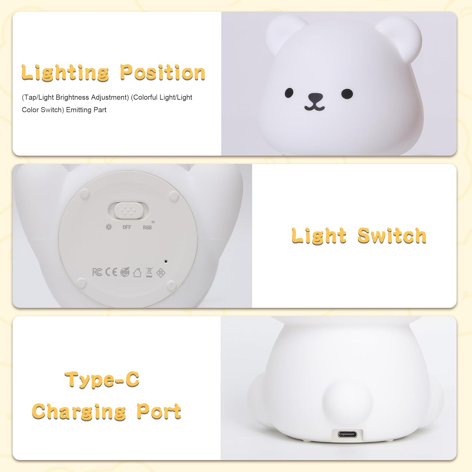 Yuandian Night Light, Silicone Nightlights (Style White Teddy Bear) image number 3
