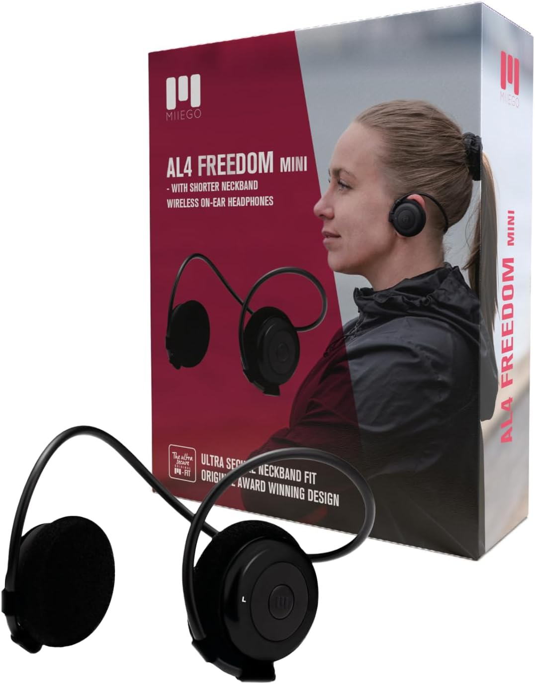MIIEGO AL4 Freedom Mini Bluetooth Headphones - Short Neckband & Secure Fit - Wireless & Waterproof - Clear Sound & Long Battery - Black image number 1