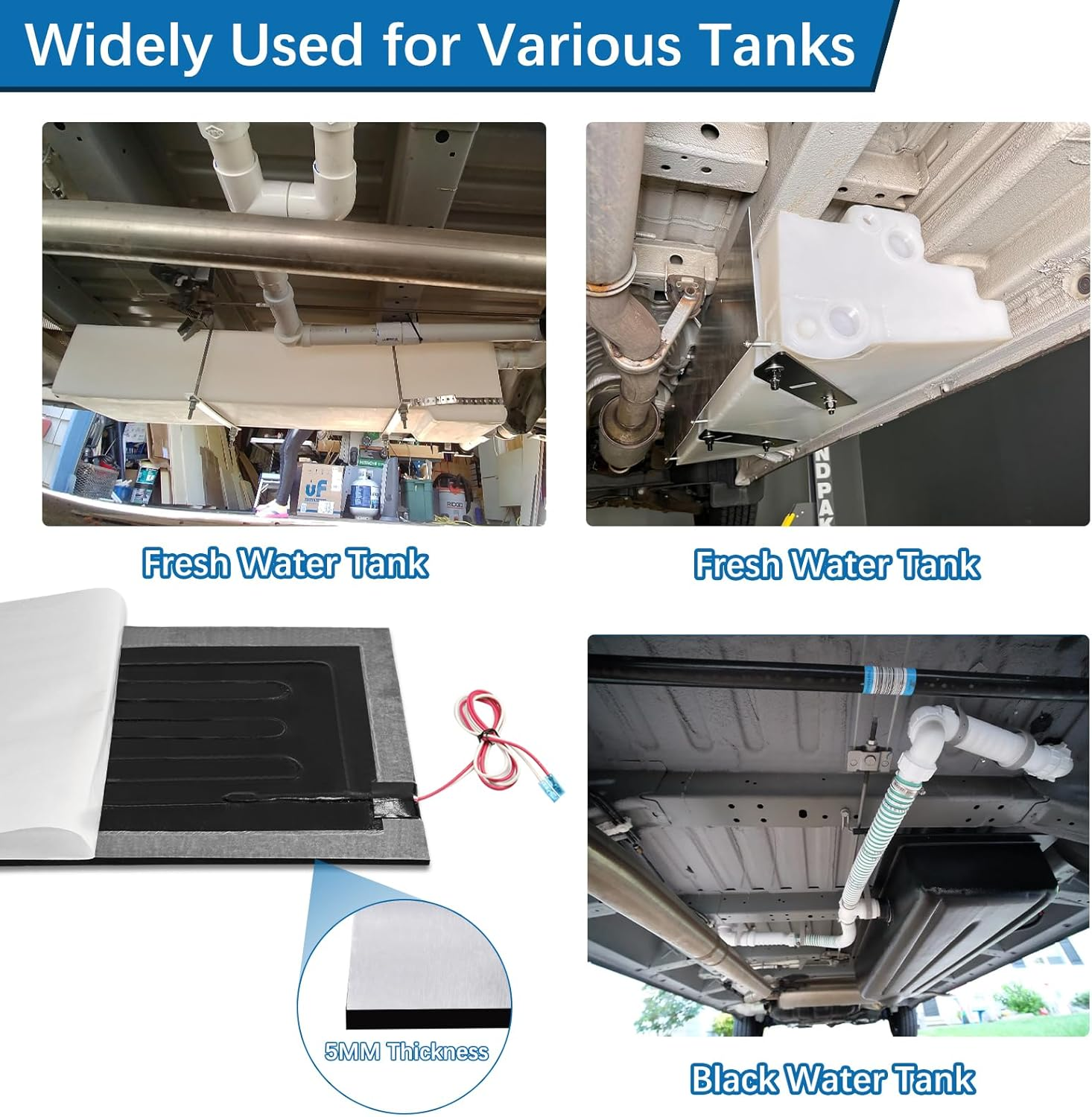 RV Holding Tank Heater Pad with Automatic Thermostat&Switch, 2PCS 12/13.5V RV Tank Heater Pad 12"X18" for Camper/Trailer/Motorhome/Marine,Use with up to 50 Gallons Grey Fresh Black Water image number 4