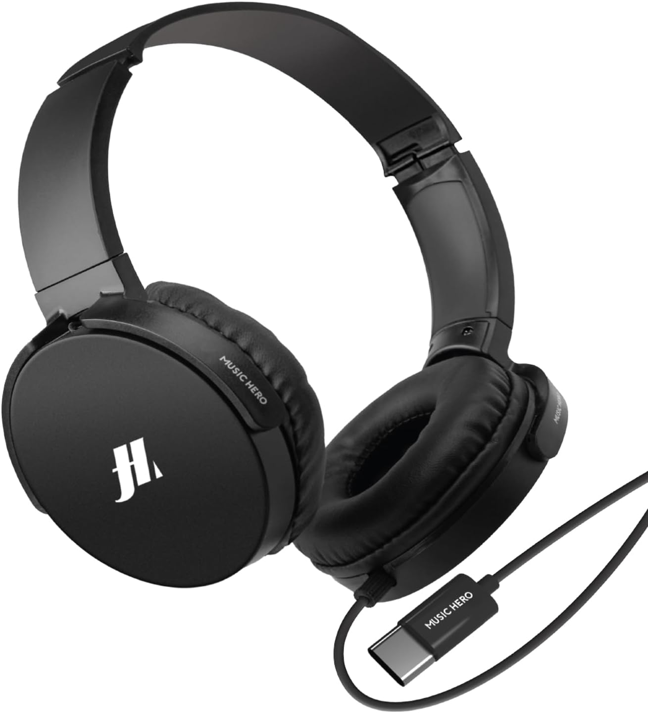 Music Hero USB C Headphones, Length 1.2 M, Rotating Ear Cups, Built-In Microphone, Answer/End Call Button, Adjustable Headband, Black image number 1