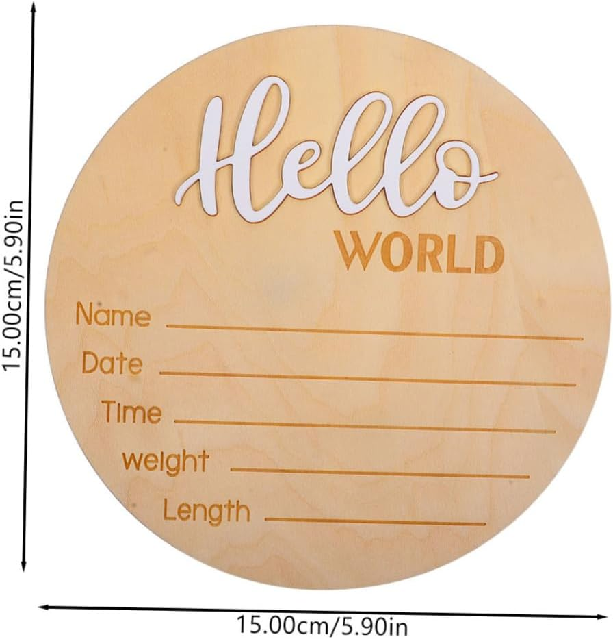 HANABASS Wooden Newborn Name Birth Announcement Sign Baby Photography Prop round Hospital Infant Announcement Display image number 1