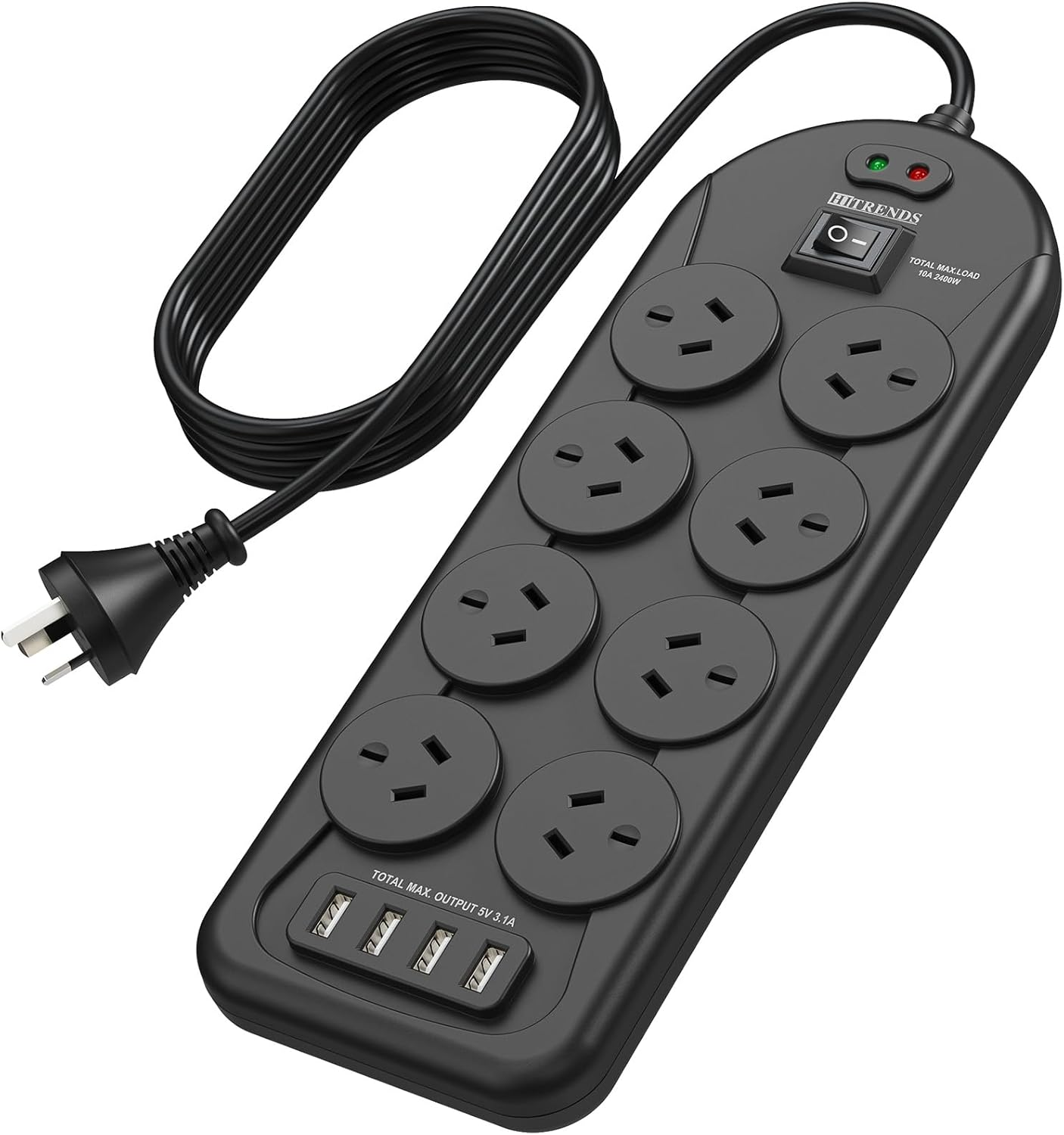 Power Board Surge Protected, Power Strip with 8 AC Outlets and 4 USB Charging Ports, USB Power Board with 1.5M Extension Cord, Wall Mount for Home Office