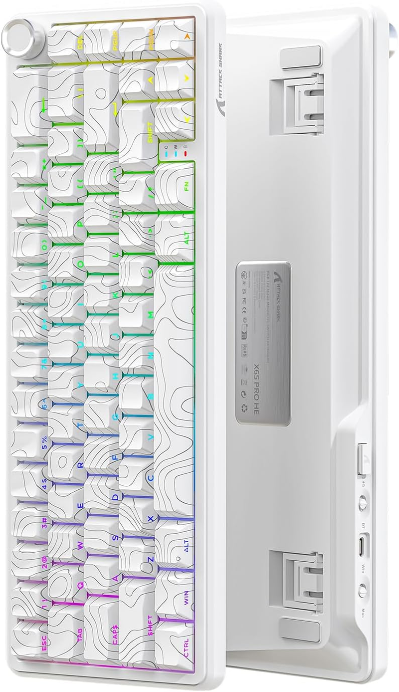 ATTACK SHARK X65PRO HE Rapid Trigger Magnetic Mechanical Keyboard,65% Hot Swappable, Hall Effect Sensor,Adjustable Actuation,Tri-Mode RGB, 8Khz Polling Rate with Coiled Cable for Moba/Fps/Rts-White - White image number 6