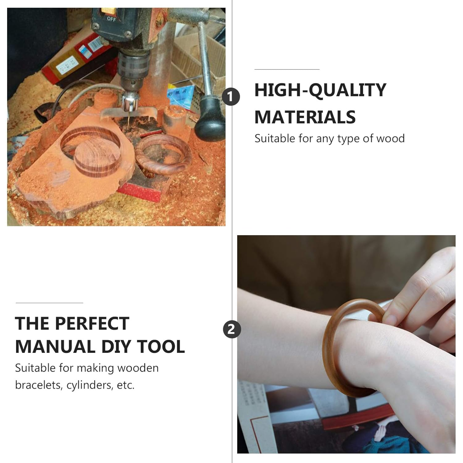 EXCEART Bracelet Drill Bit Set Wooden Bracelet Maker Milling Cutter 2.4 Inch Carbide Router Bits for Bead Jewelry Making and Woodworking image number 6