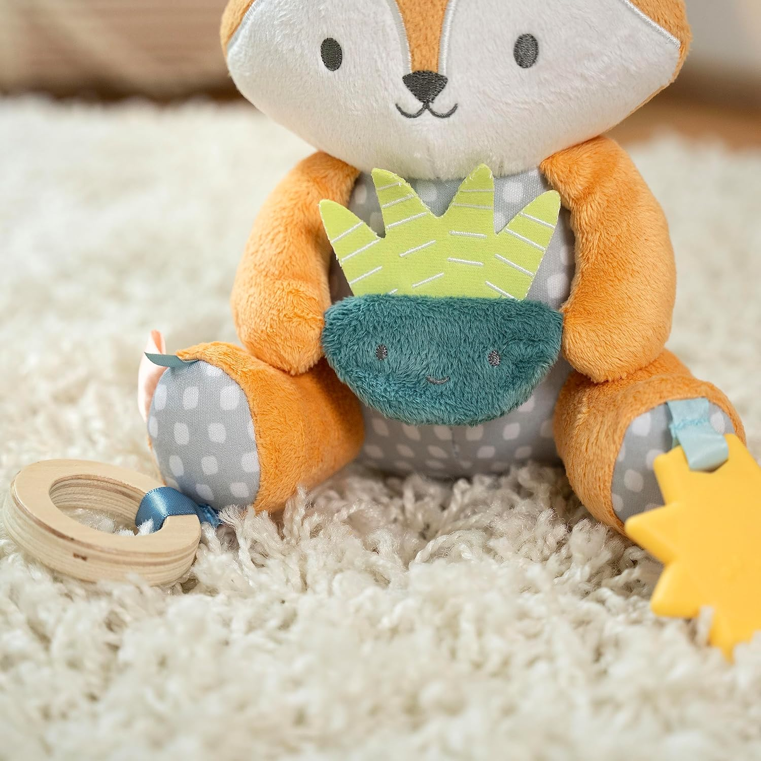 Ingenuity Calm Springs Plush Activity Pal Bpa-Free Sun Teether, Multi-Texture Fabrics, Kitt the Fox image number 2