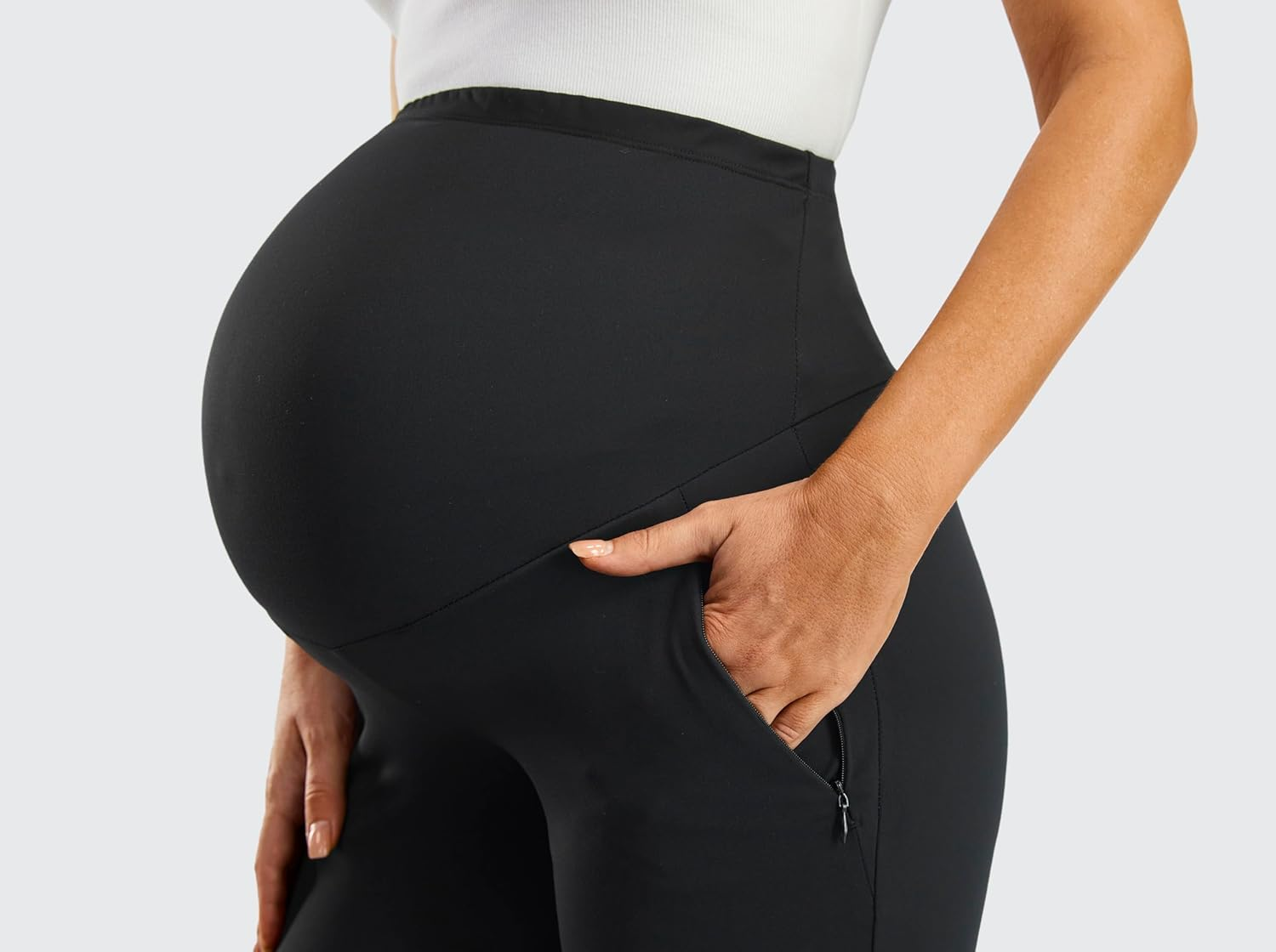 JOYSPELS Smooth Feeling Wide-Leg Maternity Work Pants Soft Pregnancy Yoga Pants with Zippered Pockets over the Belly image number 4
