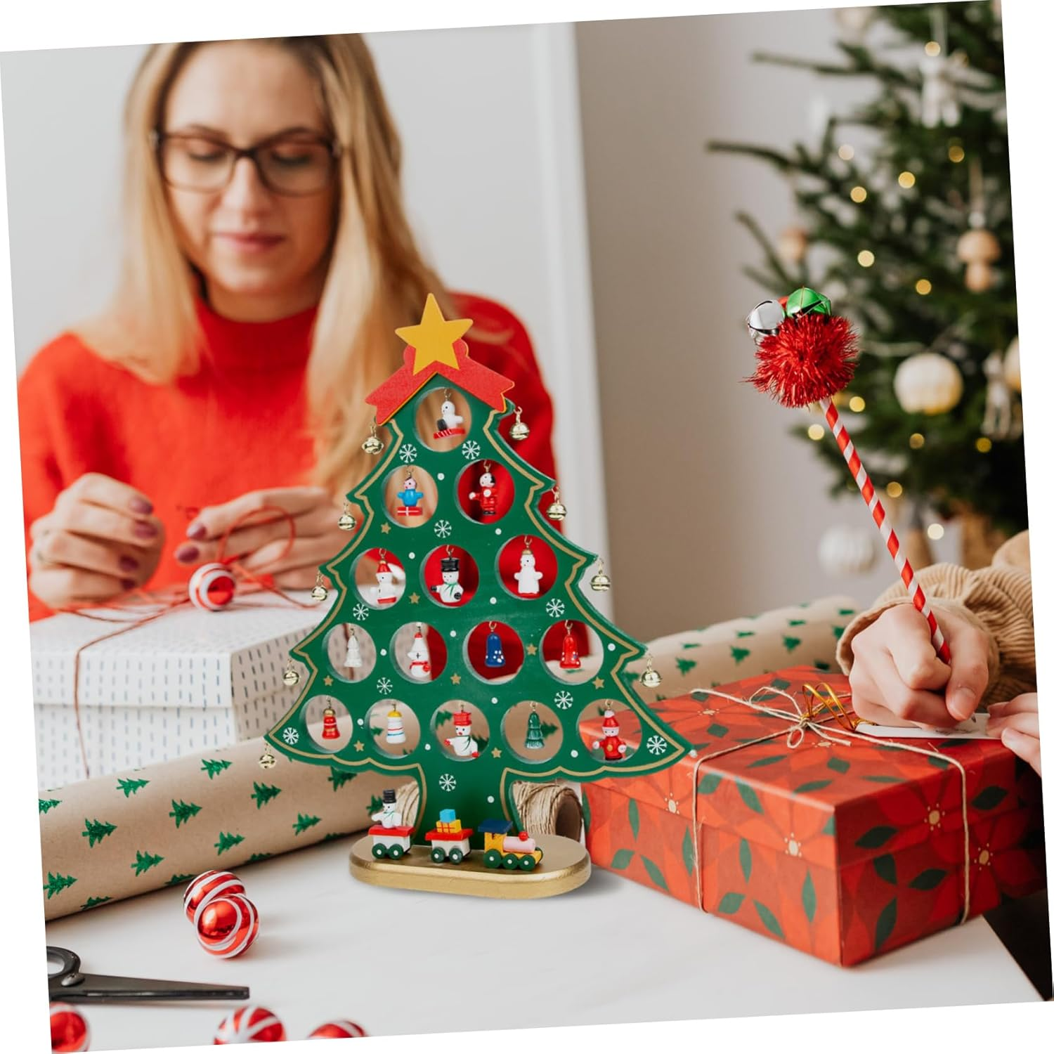 Mini Christmas Tree Wood Desktop DIY Festival Adornment Small Xmas Tree Tabletop Decor Xmas Adornment image number 5