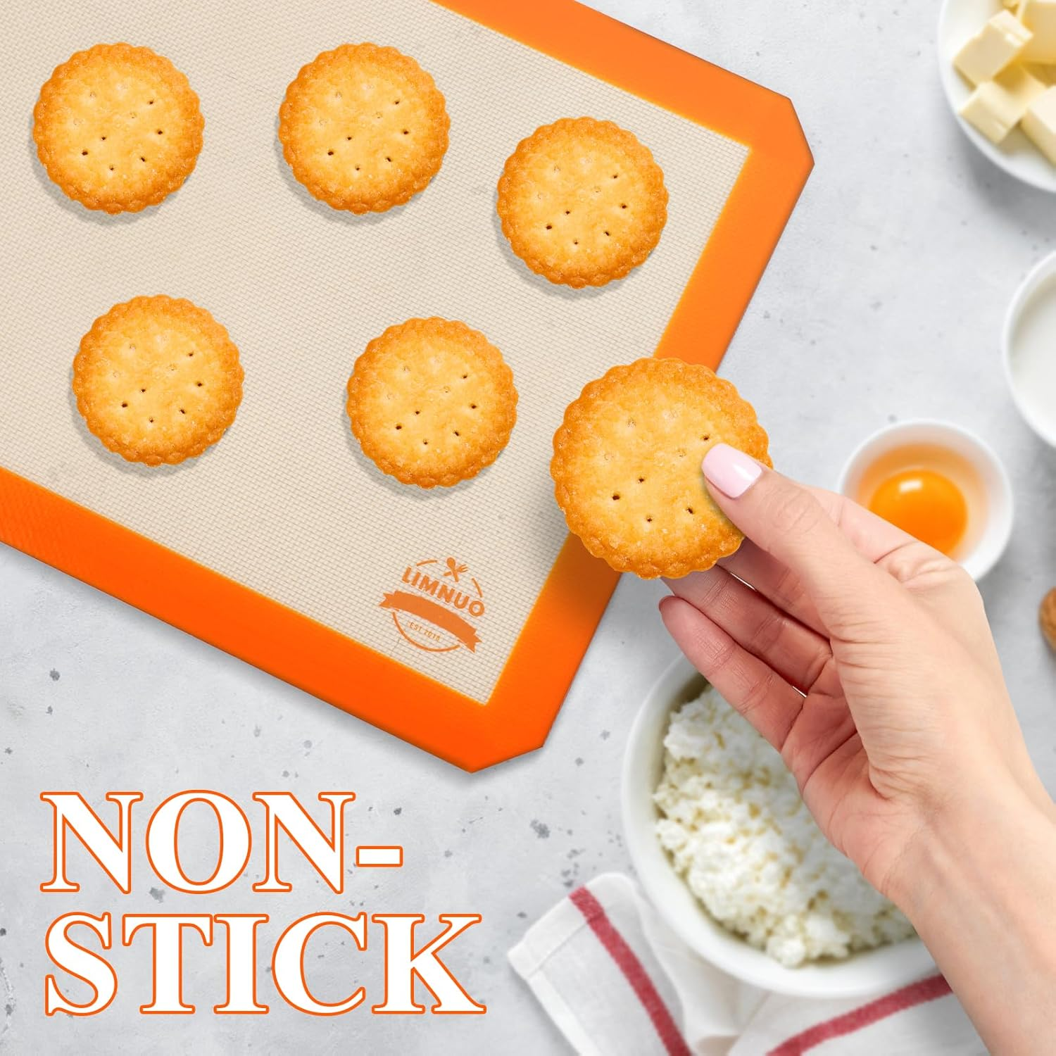 Silicone Baking Mat, Set of 3 Reusable Non-Stick Food Safe Baking Sheets for Cookies,For Making Cookies, Macaroons, Bread (Orange)
