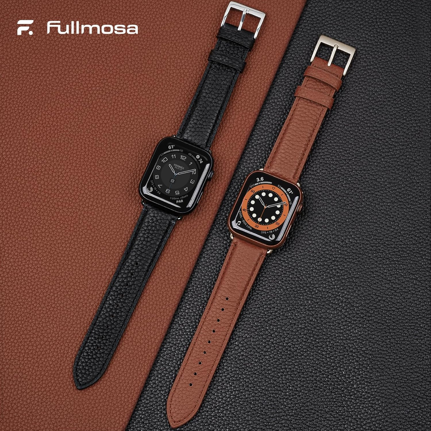 Fullmosa Bands Compatible for Apple Watch Band 42Mm 41Mm 40Mm 38Mm with Case Real Leather Replacement Strap for Iwatch SE Series 11 10 9 8 7 6 5 4 3 2 1 Men and Women, Black + Gunmetal Buckle image number 6