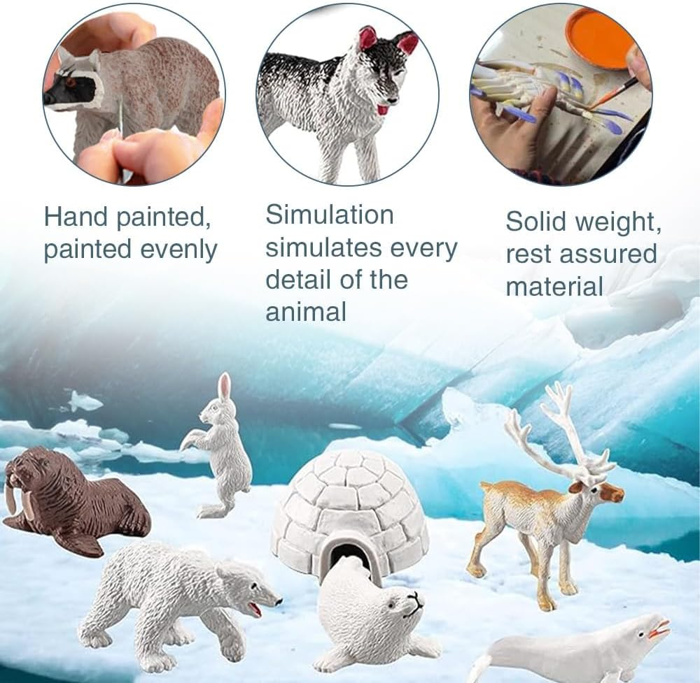 10PCS Mini Arctic Animals Figurines Plastic Polar Bear Action Model, Arctic Circle Ocean Sea Animals Bear Seal Reindeer Wolf Rabbit Arctic Realistic Figurines image number 6