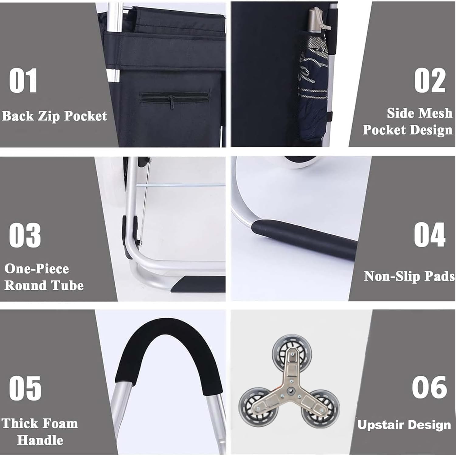 Shopping Trolley Cart, Foldable Rolling Dolly with 6 Climbing Stairs Wheels and Removable Bag for Groceries, Shopping, Camping, Laundry, 33 * 28 * 103Cm Black image number 1