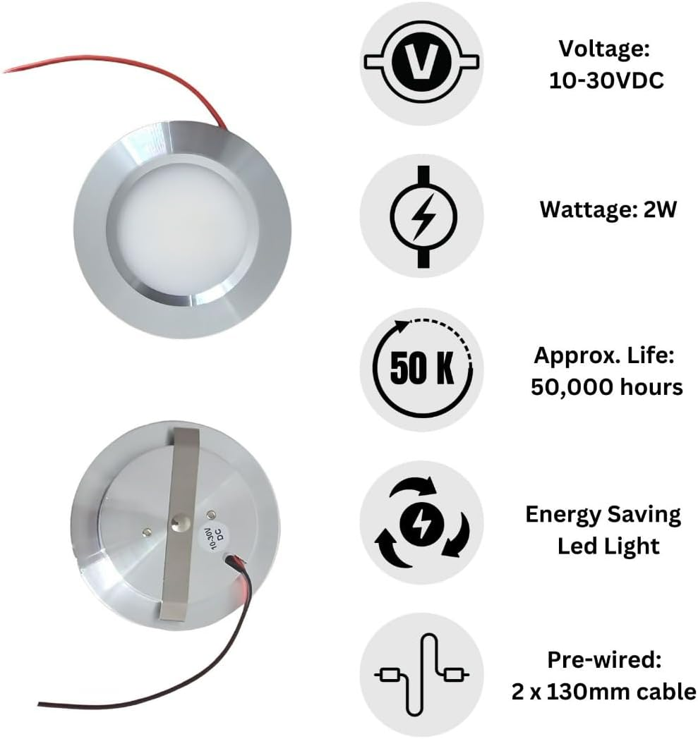 Marvix LED 12V 24V Spot Lights Dimmable 6000K Cool White Pack of 4 Caravan Campervan Motorhome Boat Chrome Recessed Downlights image number 5