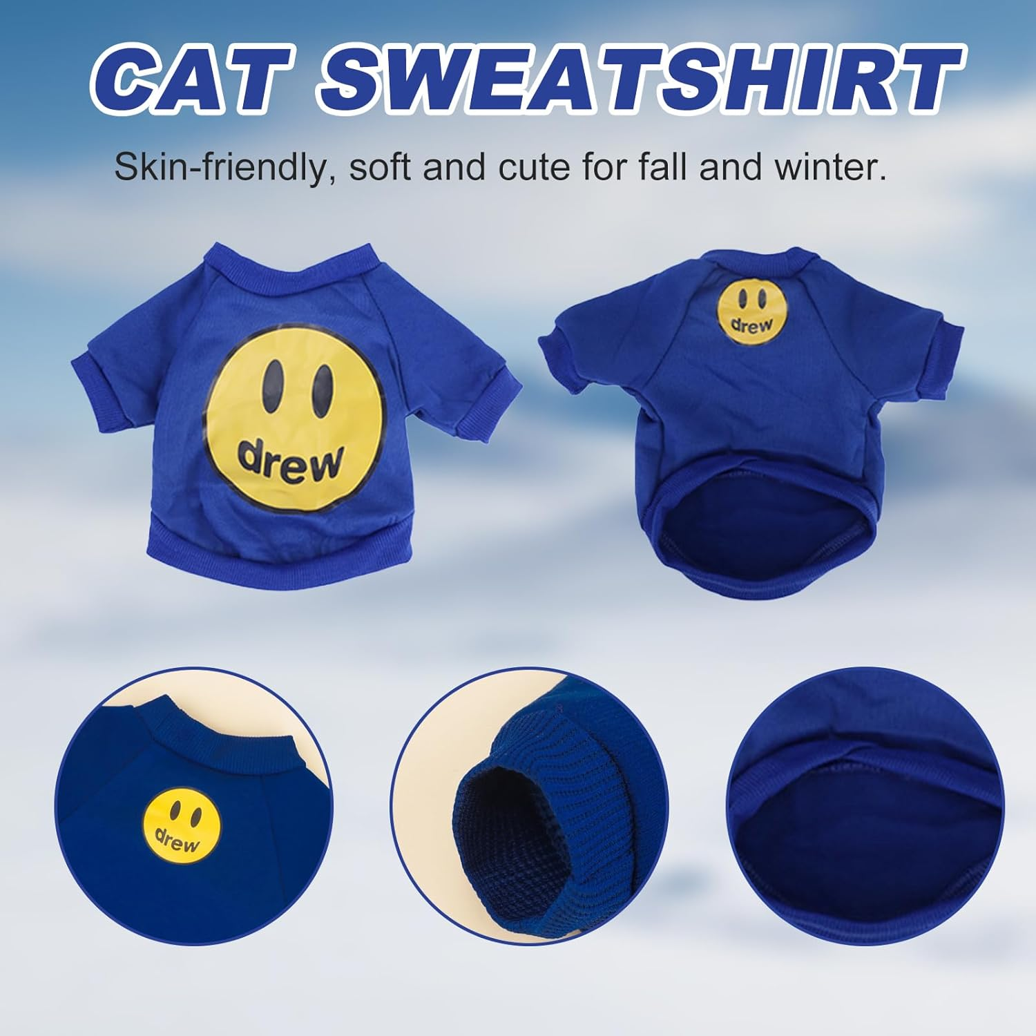 KASESSS Pack of 2 Cat Clothes, Cat Bodysuit, Costume for Cats, Long Sleeve Cat Clothing, Sports Shirt, Cat Clothes with Thin Fleece, Cat Winter Clothes, Blue, Black, L image number 4