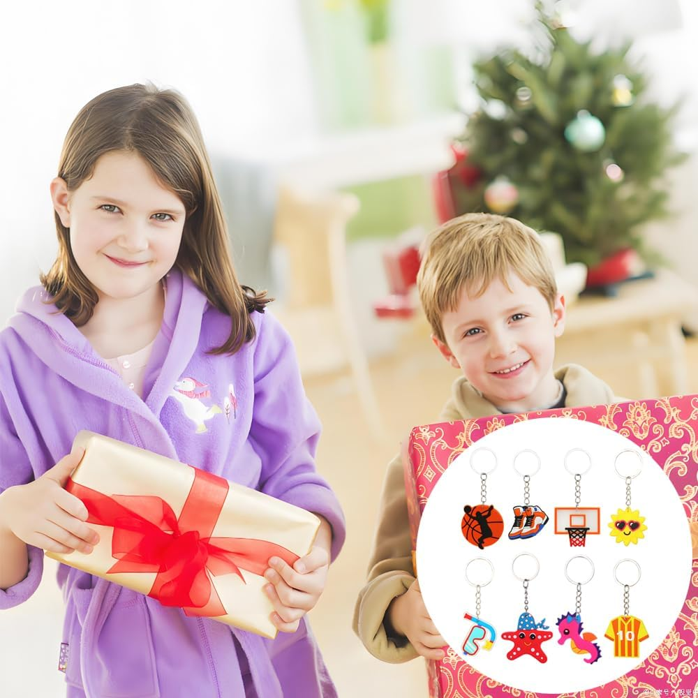 26 Pcs Colorful Keyring for Kids Teens,Animal Sports Summer Theme Keychains for Backpacks,Cute Keychain for Girls Boys Women Adult Party Supplies Birthday Gifts image number 5