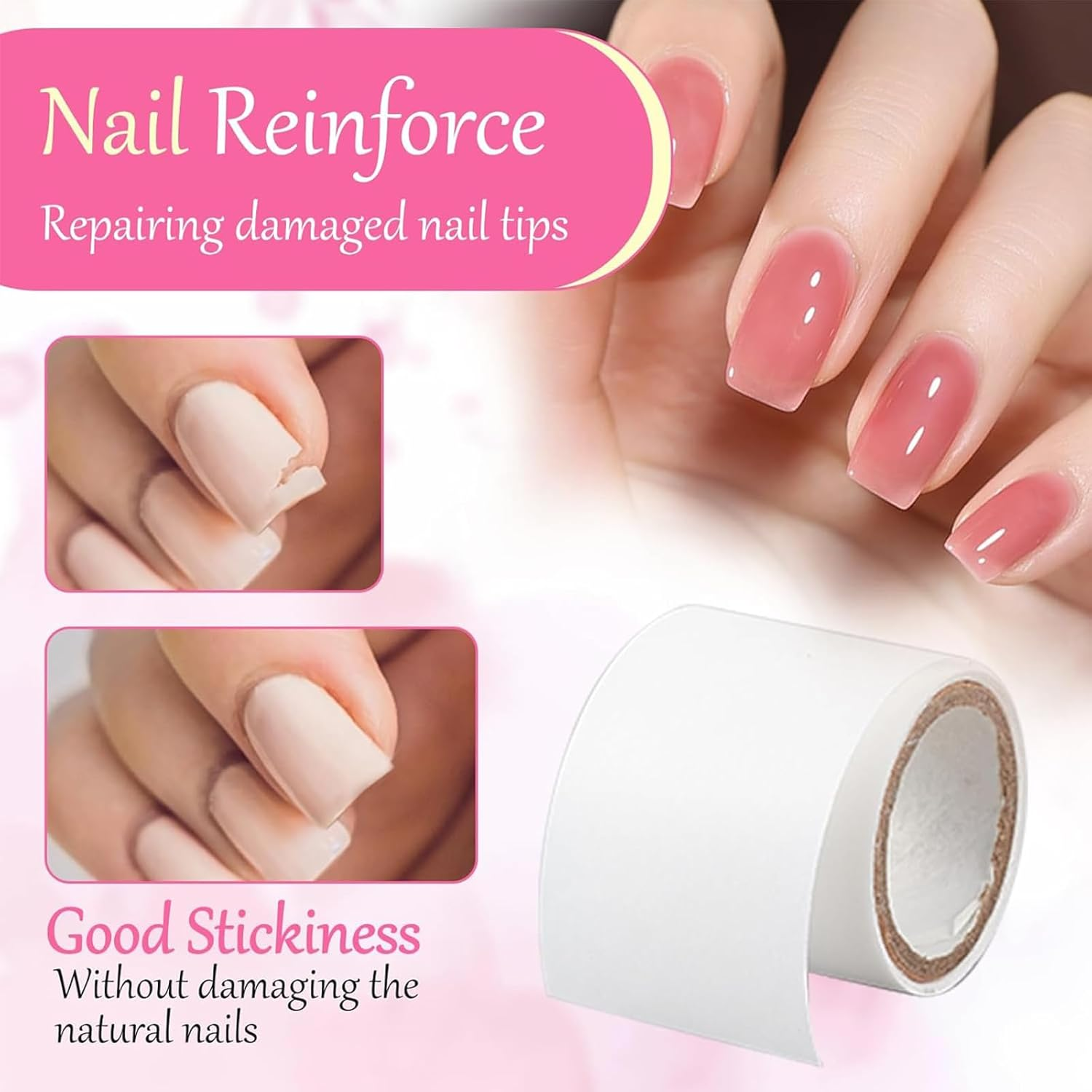 Tavvke 2 Rolls Self-Adhesive Silk Nail Wraps, anti Damage Tape for Repairing Broken Nails and Fingernail Extension, Reinforcement Bandage for Home DIY & Salon Use image number 4