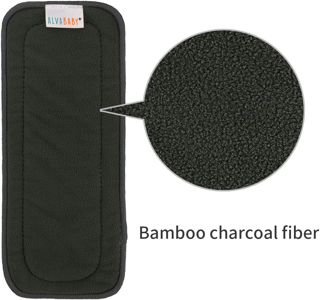 ALVABABY Charcoal Bamboo Inserts,Natures Cloth Diaper Liner,5-Layer Bamboo Charcoal Viscose Staple Fiber Inserts,Reusable Liners for Baby Cloth Diapers 6Pcs 6ZTN image number 1