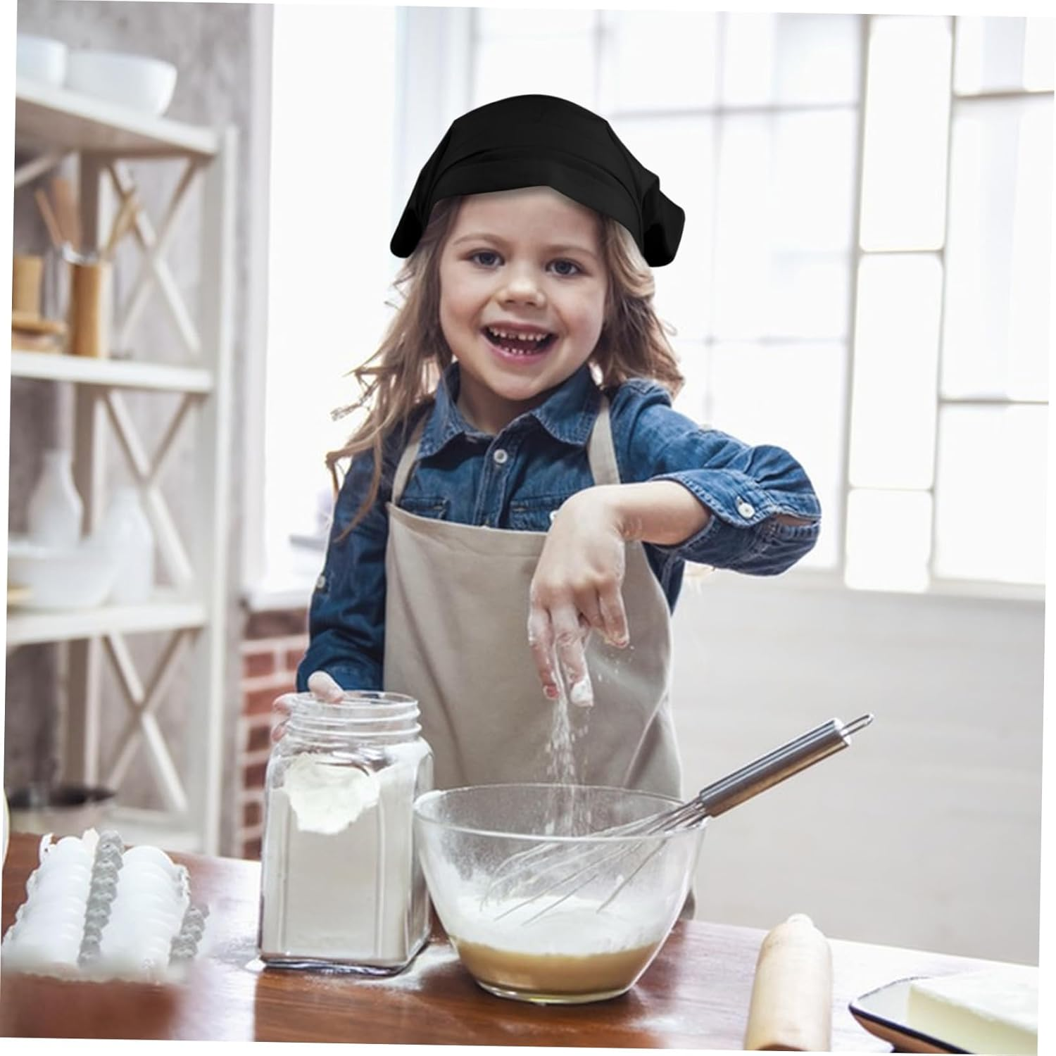 Adjustable Chef Bandana Japanese Style Headband for Kitchen Restaurant Use Durable Protection from Hot Oil Splashes for Boys - Black image number 5