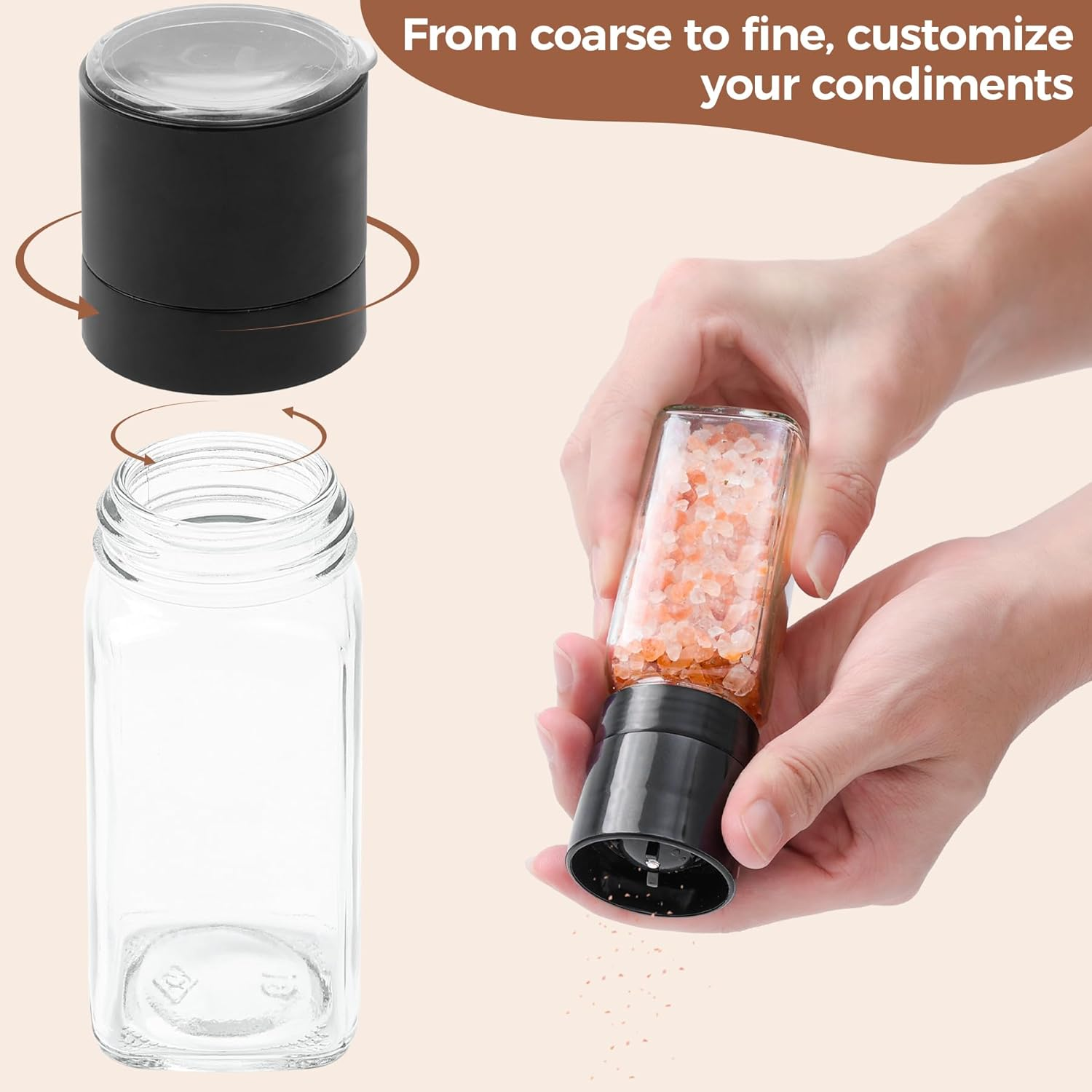 Comsaf 24Pcs 4Oz Spice Jars with Metal Lids, Square Glass Spice Containers with 93 Labels, Seasoning Shaker with Collapsible Funnel Pepper Grinder, Empty Spice Bottles for Kitchen Drawers Cabinet image number 2