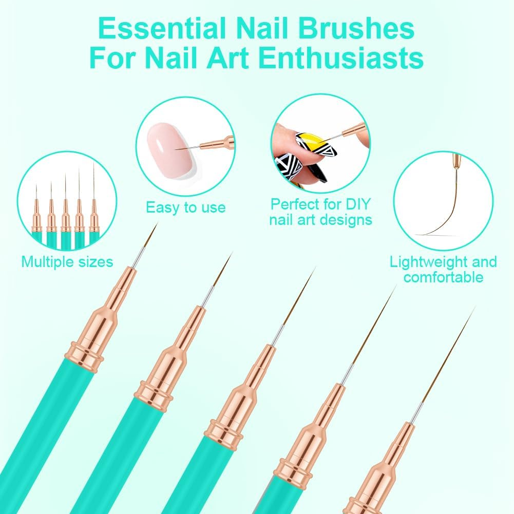 AYBUY Nail Brush Set, 5 Pieces Fineliner Brushes for Nails, Nail Art Brush, Nail Design Nail Art Brush Set for Long Lines, Thin Details, Fine Drawing Sizes 7/9/11/15/25 Mm (Dark Blue) image number 2