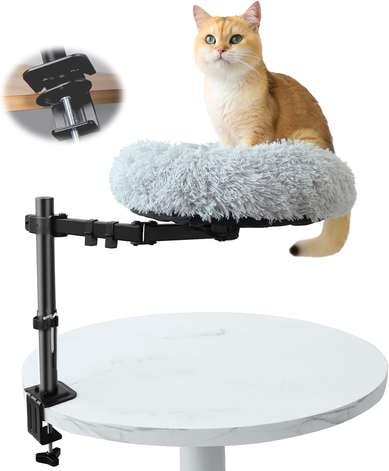 Henglisam 16'' Cat Desk Bed, 360&deg; Rotating & Height Adjustable Cat Hammock Bed, Cozy Soft Plush Pet Cushion for Office Desks and Game Tables image number 6
