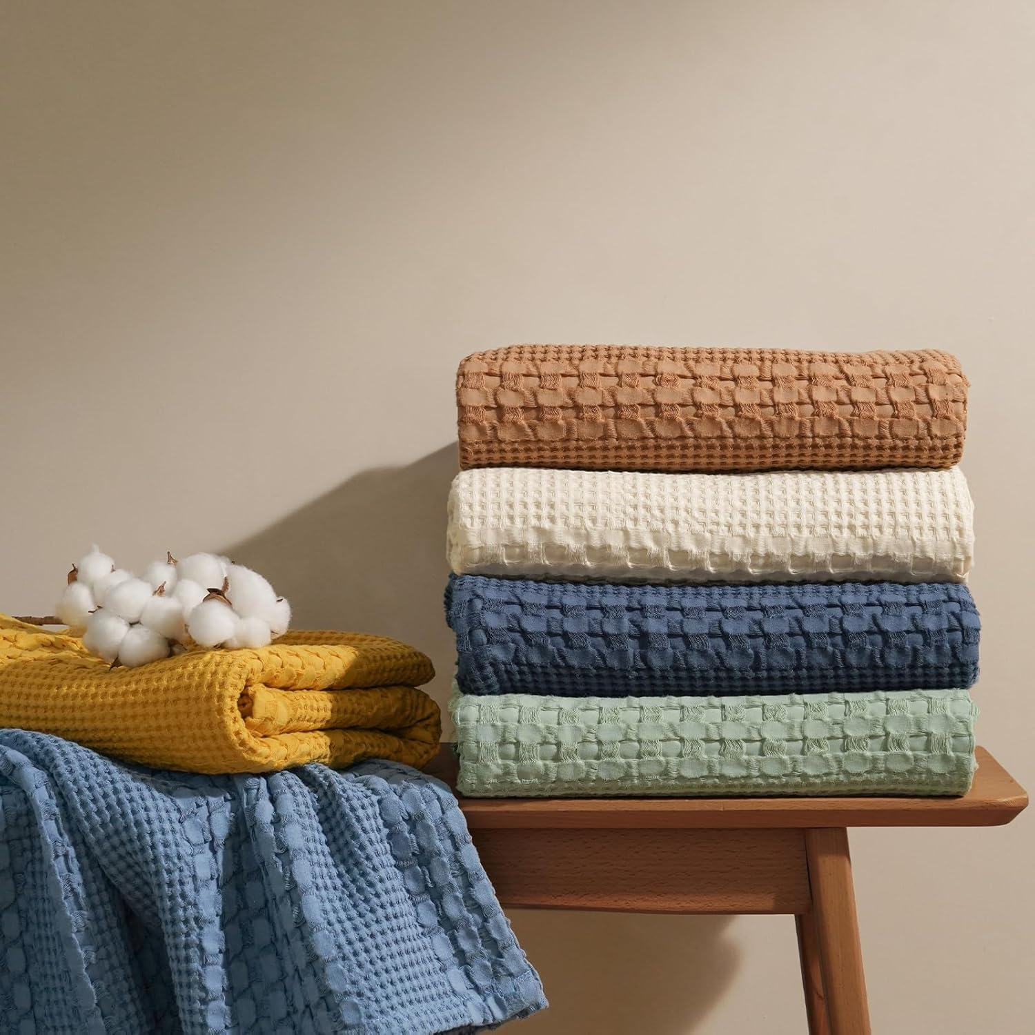 PHF 100% Cotton Waffle Weave Blanket Twin Size, Soft Lightweight Breathable Cozy Summer Blankets for Bed, Luxury Aesthetic Woven Bedding for Home Decor, 66"X90", Sage Green image number 4