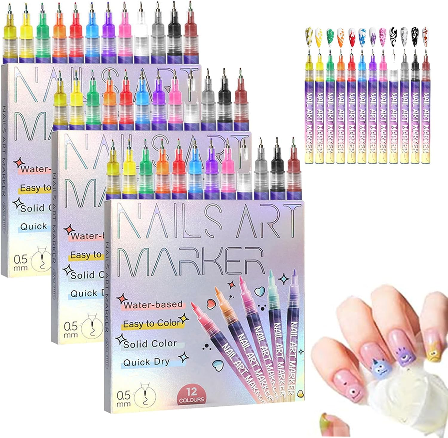 12 Colors Nail Art Pens Set, Nail Art Markers for Gel Nails, Diy Nails Arts Marker, 3Dnail Polish Pens for Arts Drawing, Painting Point Dotting, Manicure Tools (1PCS)