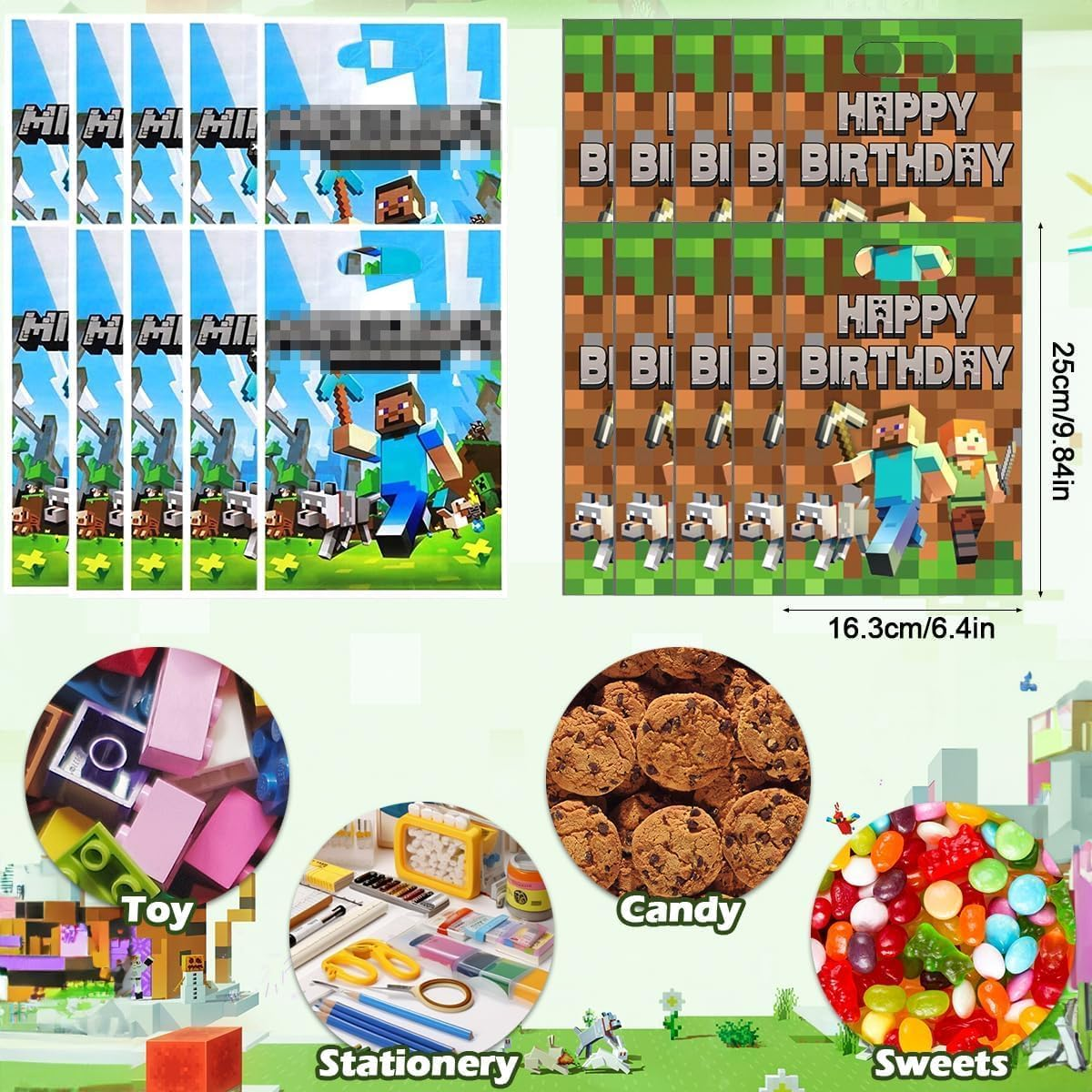 106 PCS Gaming Party Bag Fillers, Miner Party Favours, Miner Party Bag Filler Set with Keychain Slap Bands Party Bags Stickers Invitations Cards, Birthday Party Supplies for Kids image number 1