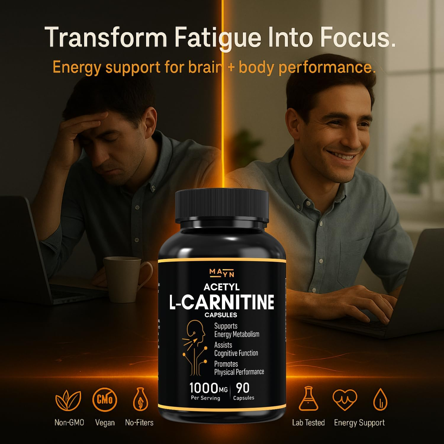 Acetyl L-Carnitine 1000Mg &ndash; Vegan Capsules | Plant-Based Amino Acid | Non-Gmo, Gluten-Free, No Fillers | Energy Support by MAYN image number 5