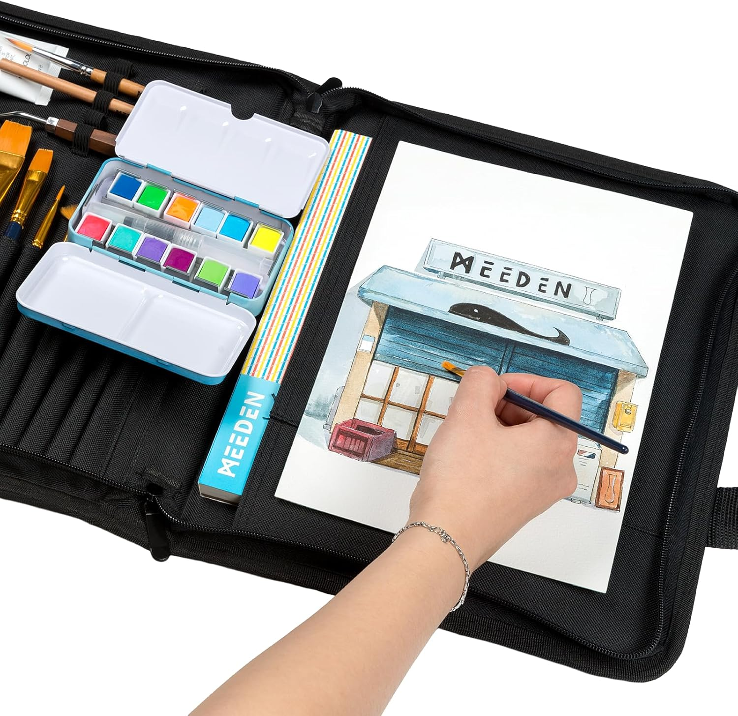 MEEDEN Art Portfolio Sketch Case: Portable Artist Sketch Folio Bag for 9" X 12" Sketchbook & Watercolor Pads - Zippered Art Travel Bag for Brushes Pens Pencils & Art Supplies Organizer image number 5