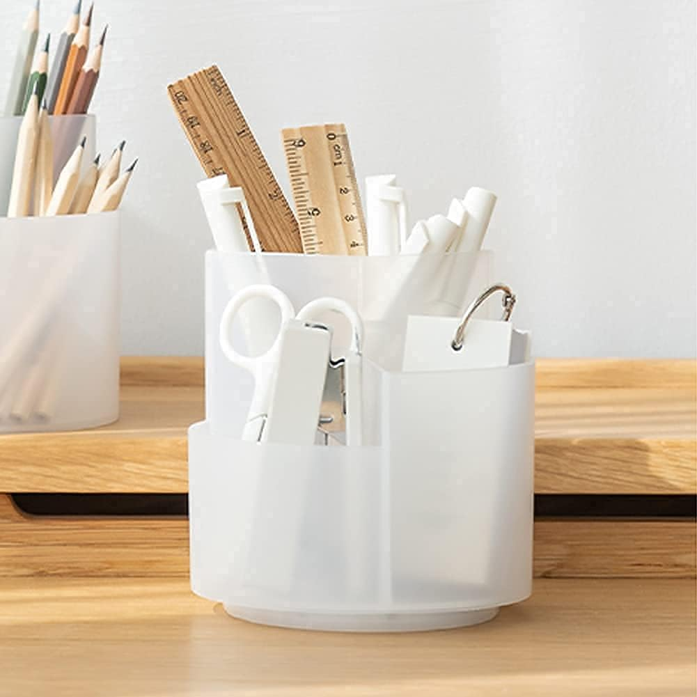 Rotating Pen Holder 3 Compartments, School Supplies Organizer for Pen, Colored Pencil, Art Brushes, Desktop Storage Box in Classroom & Art Studio, Gift for Teachers, Classmates, and Friends - Gray image number 5