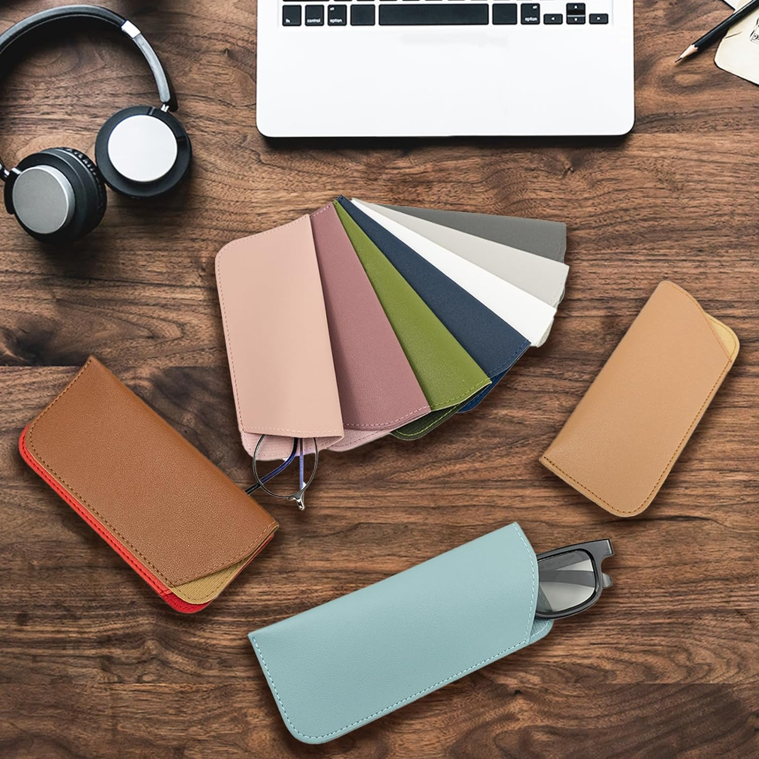 12 Pcs Soft Glasses Case Artificial Leather Multicolor Glasses Pouch Slim Eyeglass Case Eye Sunglass Case Soft for Women Men image number 3