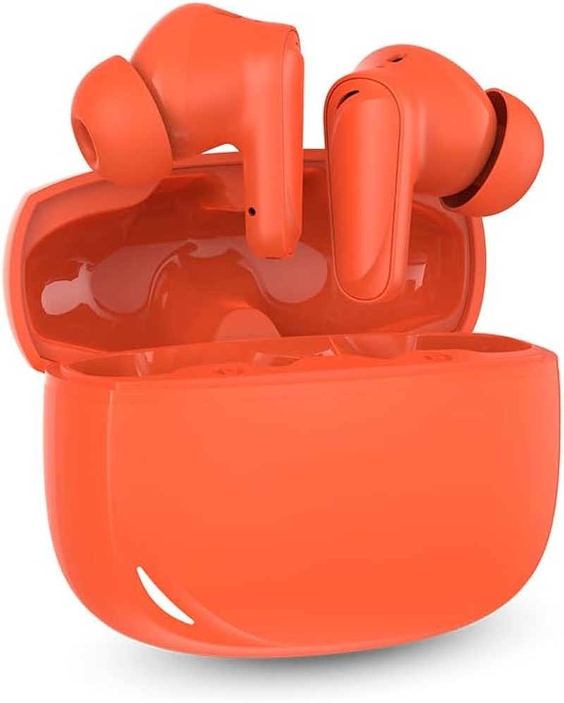 SPC Boost Buds - Wireless Bluetooth Headphones with ENC Noise Cancellation | 30 Hours Battery Life | Google Fast Pair | 4 Microphones | IPX4 | Touch Control and Voice Assistant - Orange - Blue image number 3