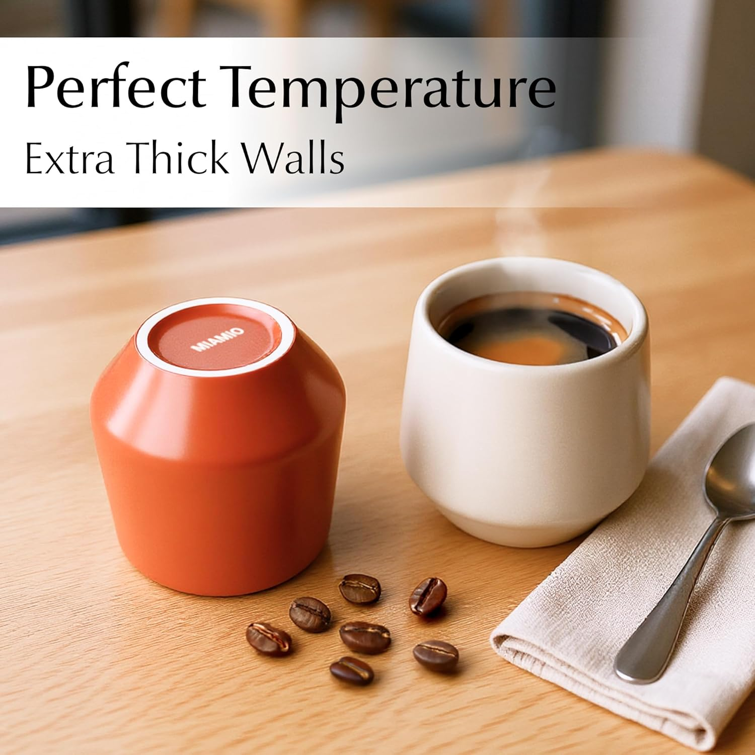 MIAMIO - Espresso Cups Set of 4 (90 Ml) / Espresso Cup, Ceramic Espresso Cups, Handleless Mug, Japanese Tea Cups - Luxe Collection (Beige Pastel) - White image number 4