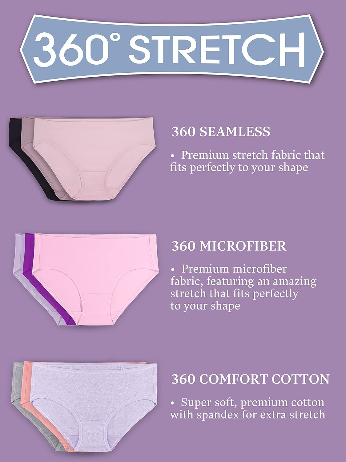 Fruit of the Loom Women'S 360&deg; Stretch Underwear, High Performance Stretch for Effortless Comfort, Available in plus Size, Cotton Blend - Boxer Brief - 4 Pack image number 1