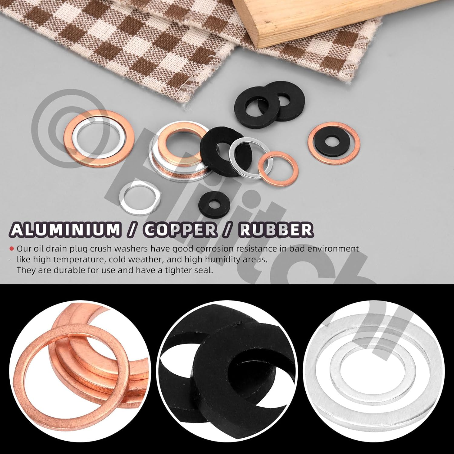 Hilitchi 150Pcs Aluminum Copper Oil Drain Plug Gasket and Black Nylon Flat Washer Assortment Kit, M10 M12 M14 M16 M18 Oil Crush Washers Sealing Washers Rubber Grommet for Car Household Appliances image number 4