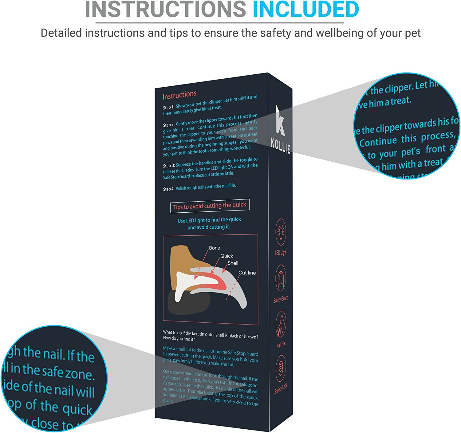 Kollie Dog Nail Clippers with Light &ndash; See the Nail Bloodline for Safer Clipping, Safety Stop, Stainless Steel Blades, for Dogs & Cats - Blue image number 5