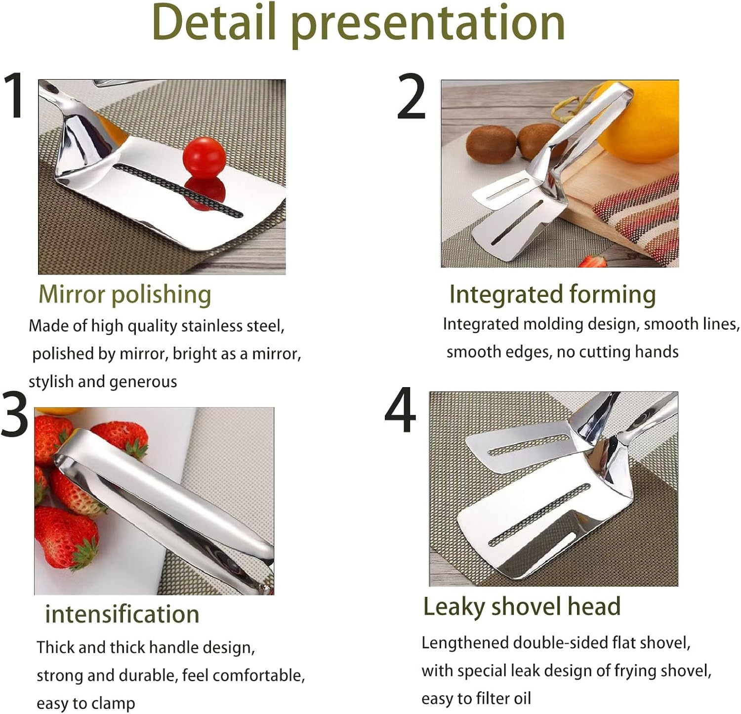 304 Stainless Steel Double Sided Steak Clamp, Cooking Clamp, Flip Scraper Clamp, Suitable for Steak, Bread, Burger, Barbecue, Pizza, Steak Tongs, Barbecue Tongs image number 4