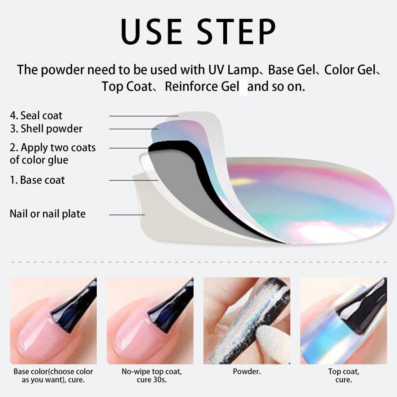 1 Box Holographic Nail Glitter Powder Rainbow Color Neon Effect Nail Art Flakes Decoration Chrome Nail Powder Dust Tip Manicure image number 5