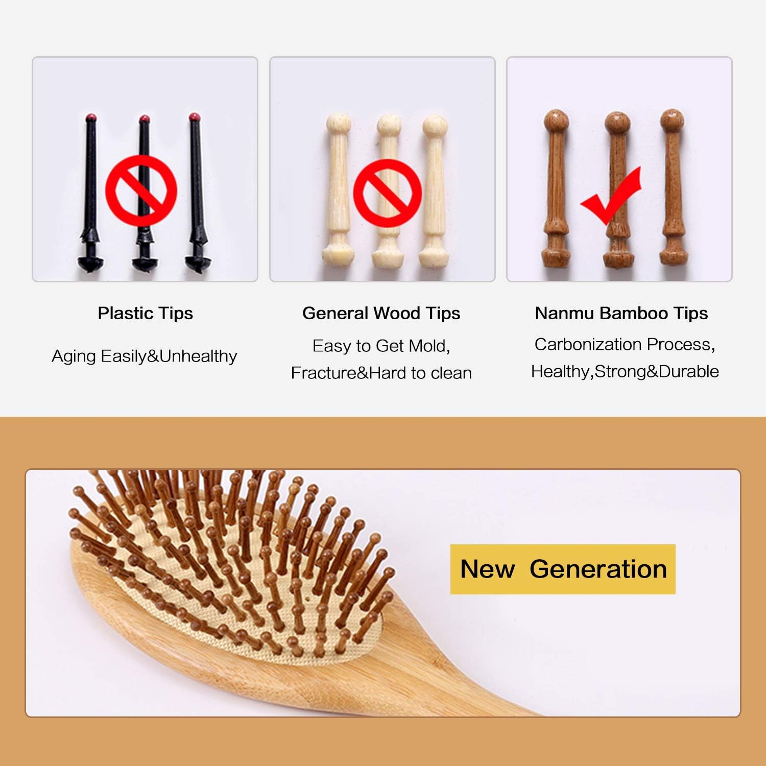Wooden Paddle Hair Brush with Strong & Flexible Wooden Bristles Having anti Static Ball Tips,For Grooming, Straightening, Smoothing, Detangling Hair, Ideal for Men, Women & Kids (Ovel) image number 5